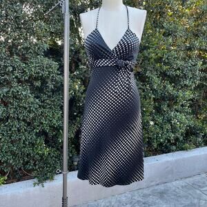 Vintage Y2K Black White Polka Dot Halter Dress Medium 2000s USA Made
